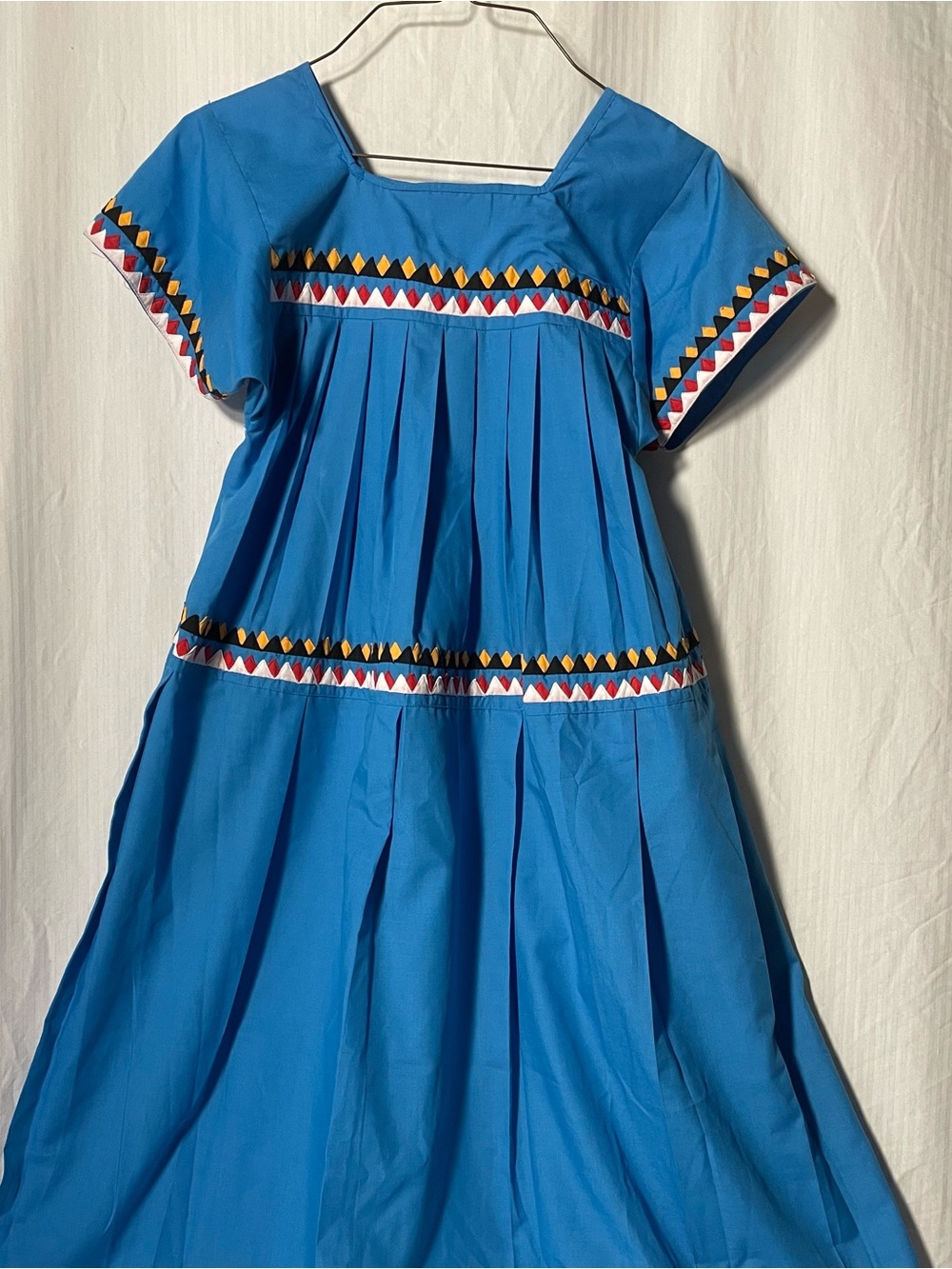 Blue Girls' Pleated decorative trim Dress